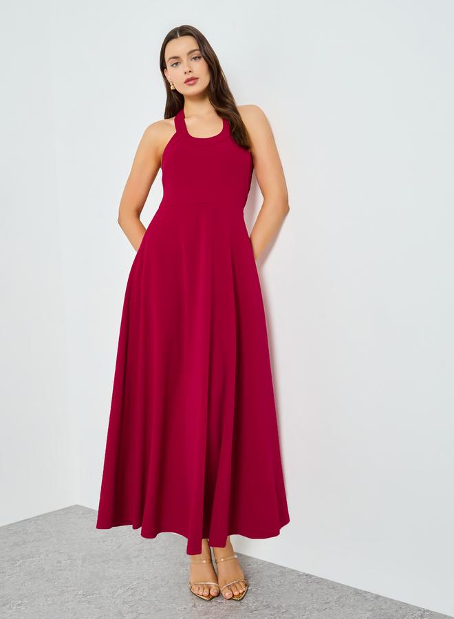 Take Two Red Halter Neck Sleeveless A-Line Maxi Dress - Image 3